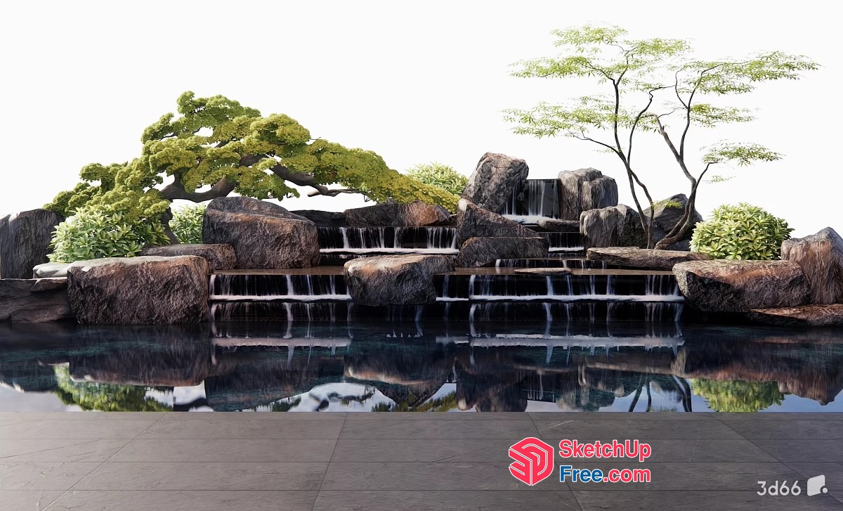 Serene Waterfall Oasis 3D SketchUp File
