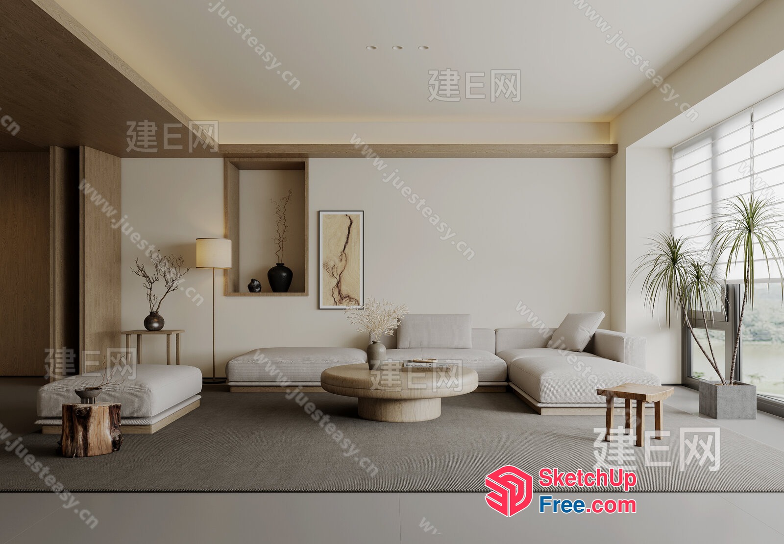 Minimalist Japanese-Style Living Room With Neutral Tones 3D SketchUp File