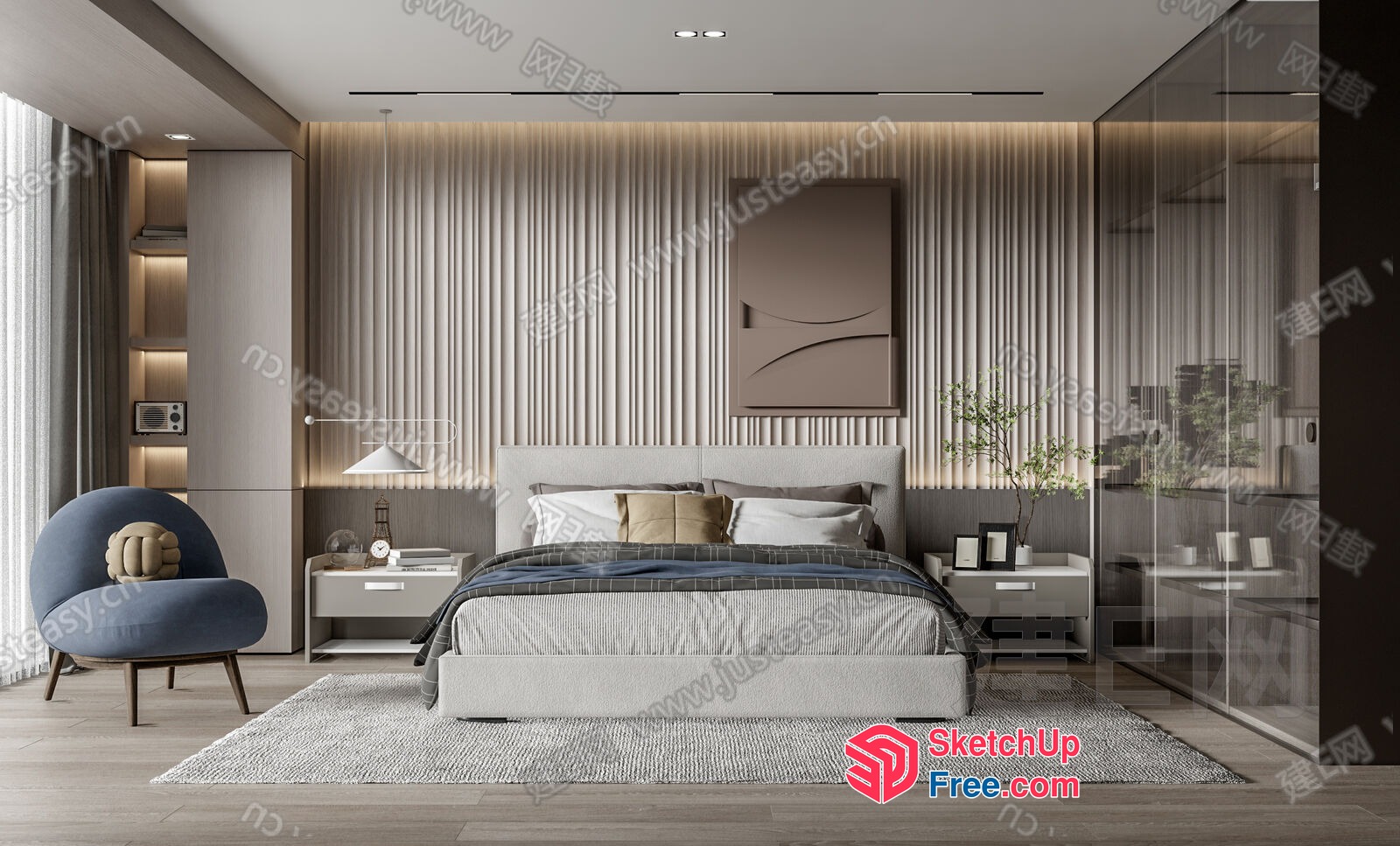 Modern Minimalist Bedroom Design With Sleek Furniture 3D SketchUp File