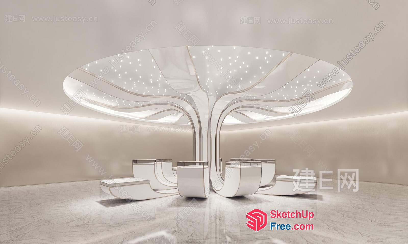 Futuristic White Tree Sculpture Interior 3D SketchUp File