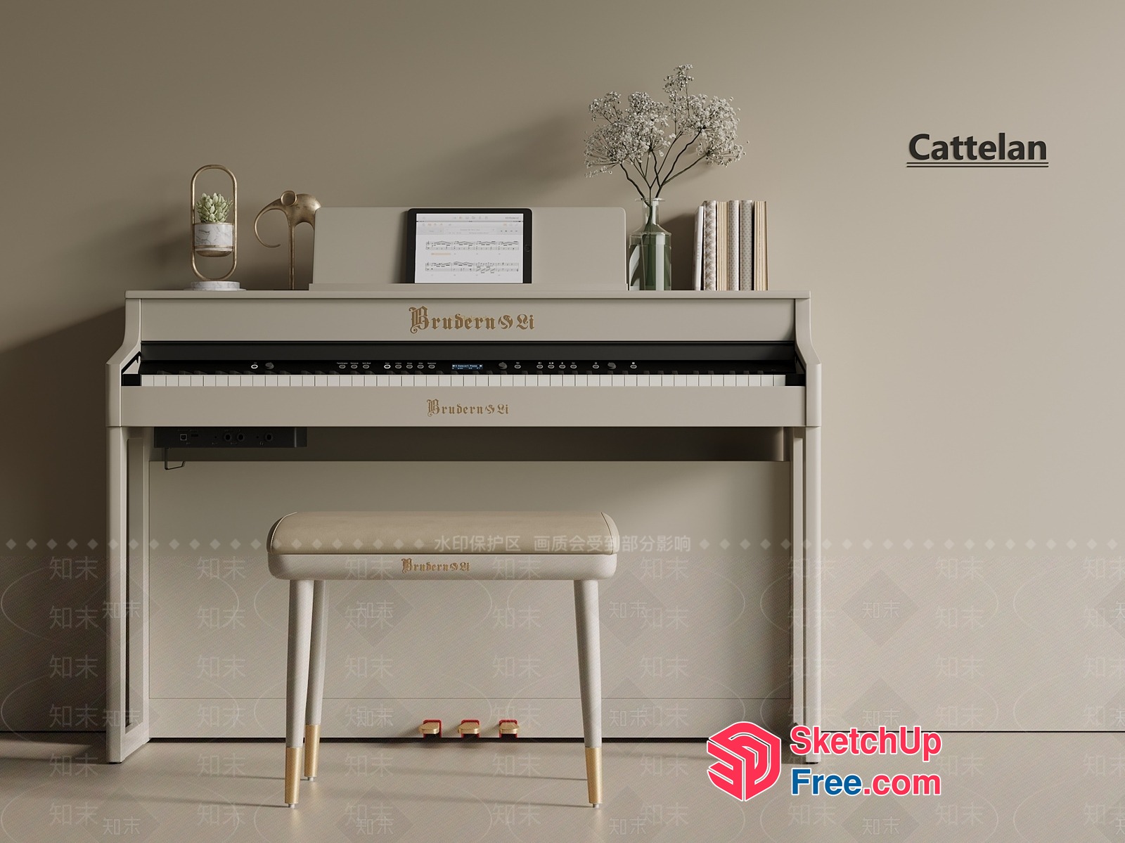 Elegant Piano And Stool Arrangement 3D SketchUp File