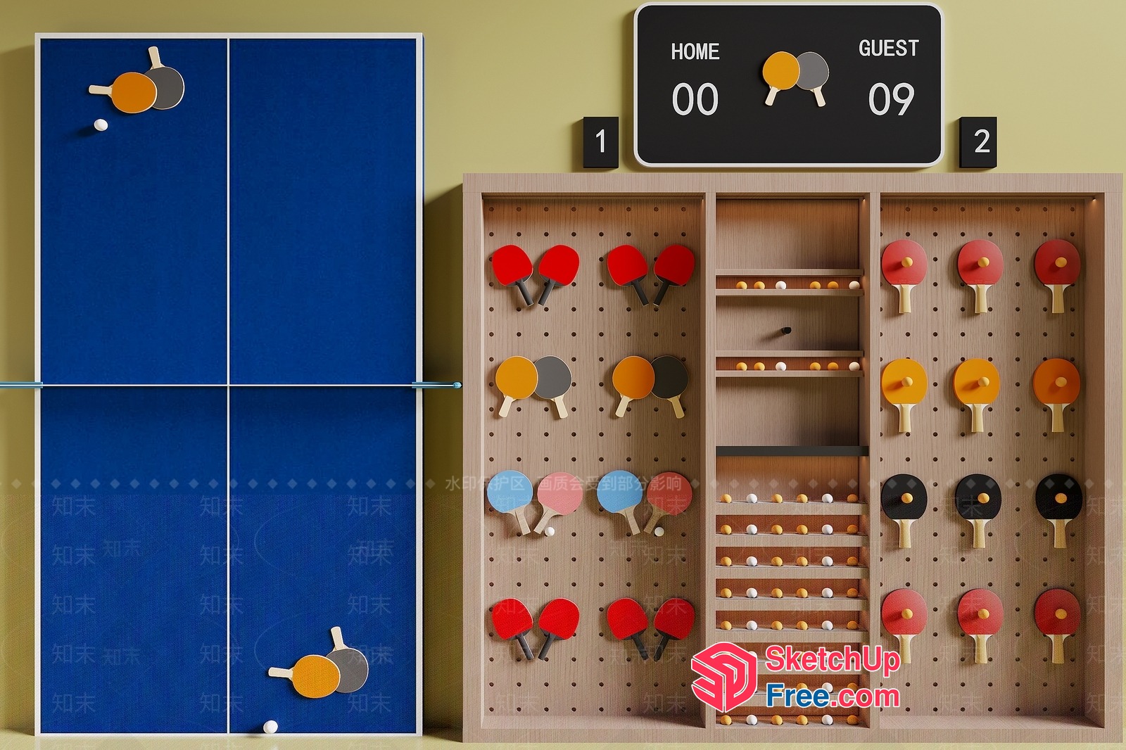 Ping Pong Table And Accessories 3D SketchUp File