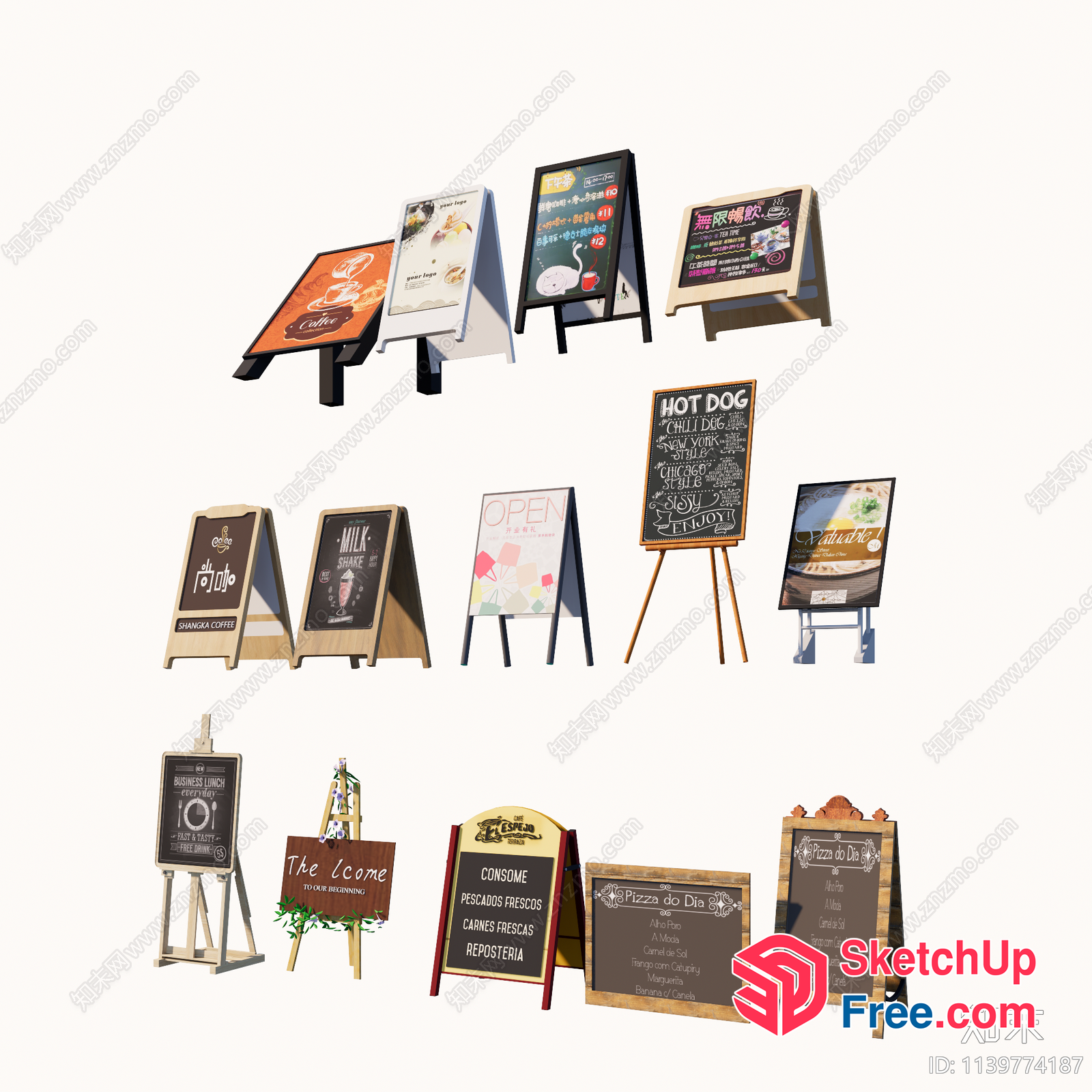 A Collection Of Menu Boards And Chalkboards For Various Establishments 3D SketchUp File