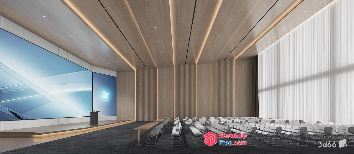 Modern Conference Room Interior With Large Screen And Seating 3D SketchUp File