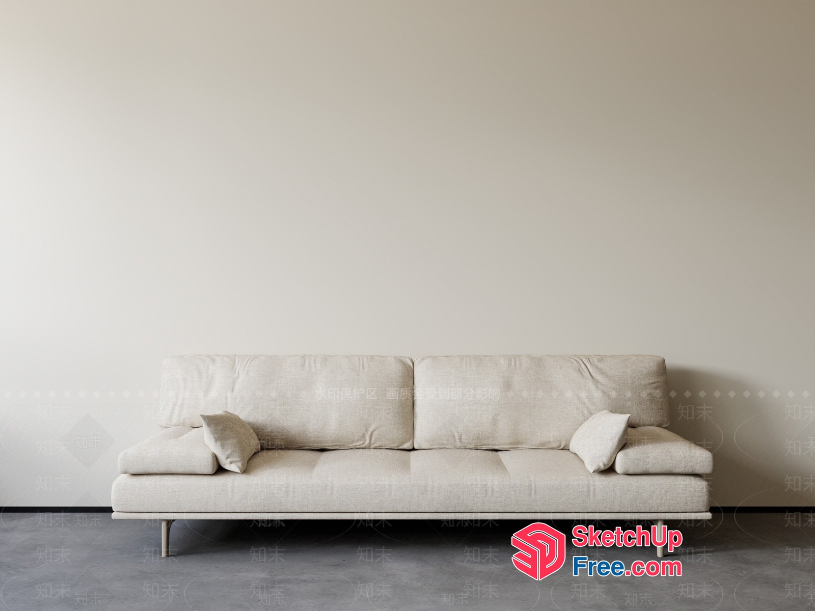 Minimalist Creamy Style Sofa With Pillows 3D SketchUp File