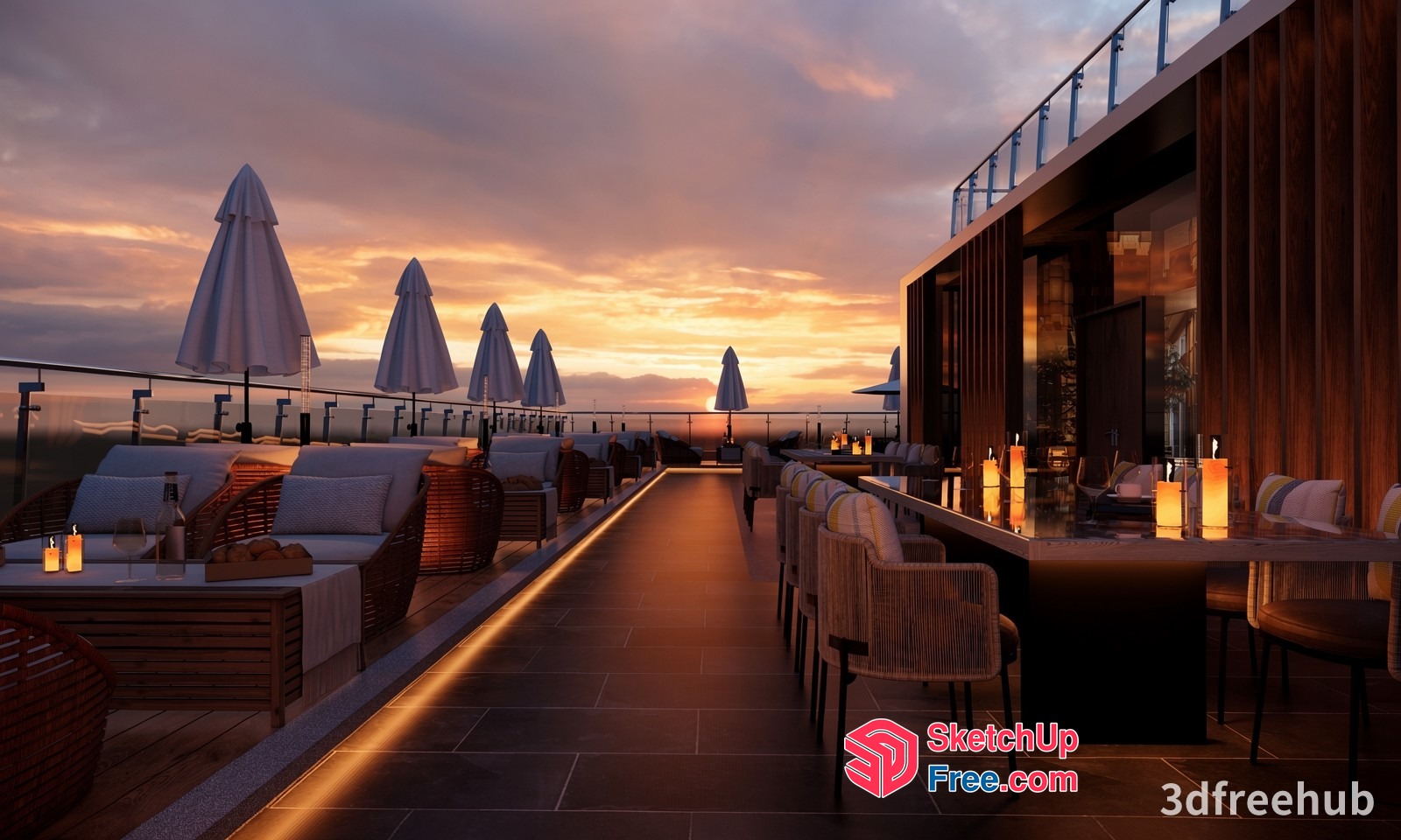 Elegant Rooftop Lounge With Panoramic City Views 3D SketchUp File
