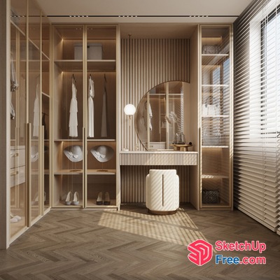 Light-Filled Room With Wooden Furniture And Accessories 3D SketchUp File