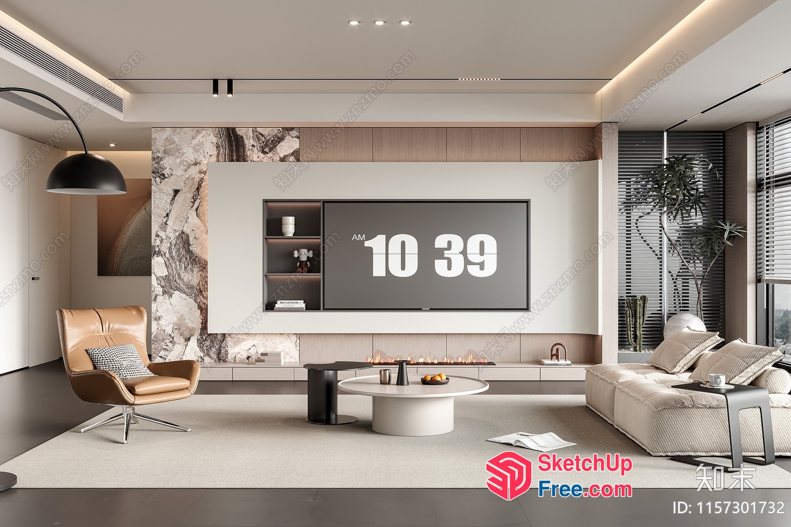 Modern Living Room With Large Tv And Leather Chair 3D SketchUp File