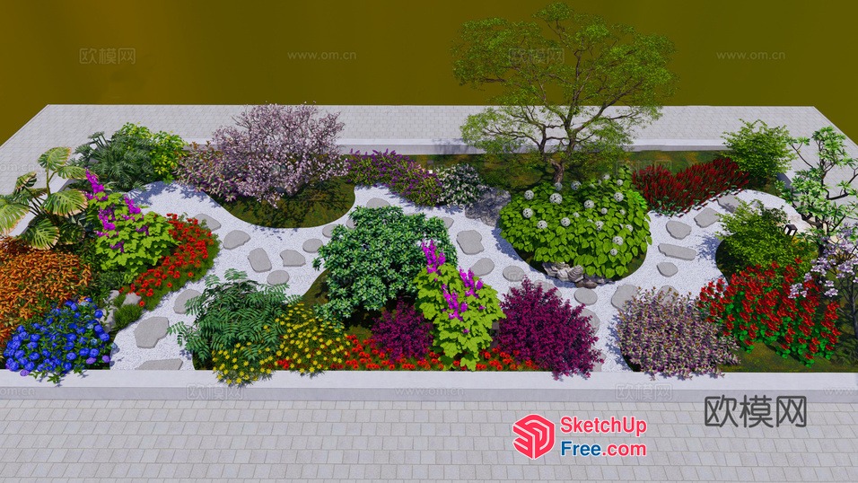 Colorful Garden With Various Plants And Flowers 3D SketchUp File