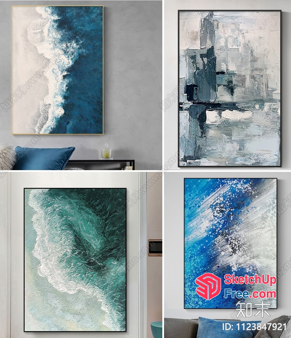 Modern Artworks In Blues And Whites 3D SketchUp File