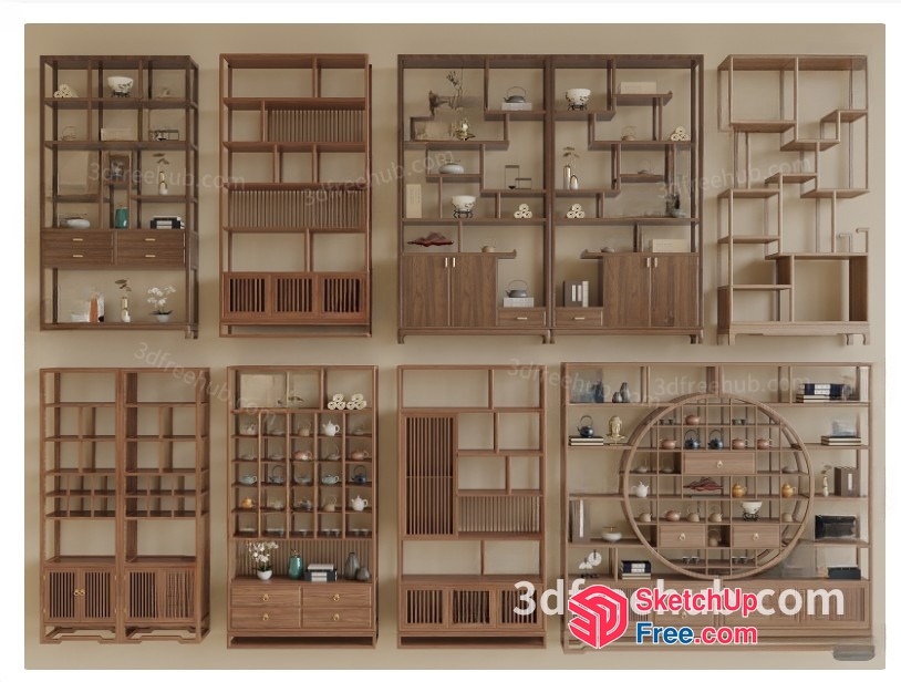 Wooden Decorative Shelving Units For Various Rooms 3D SketchUp File