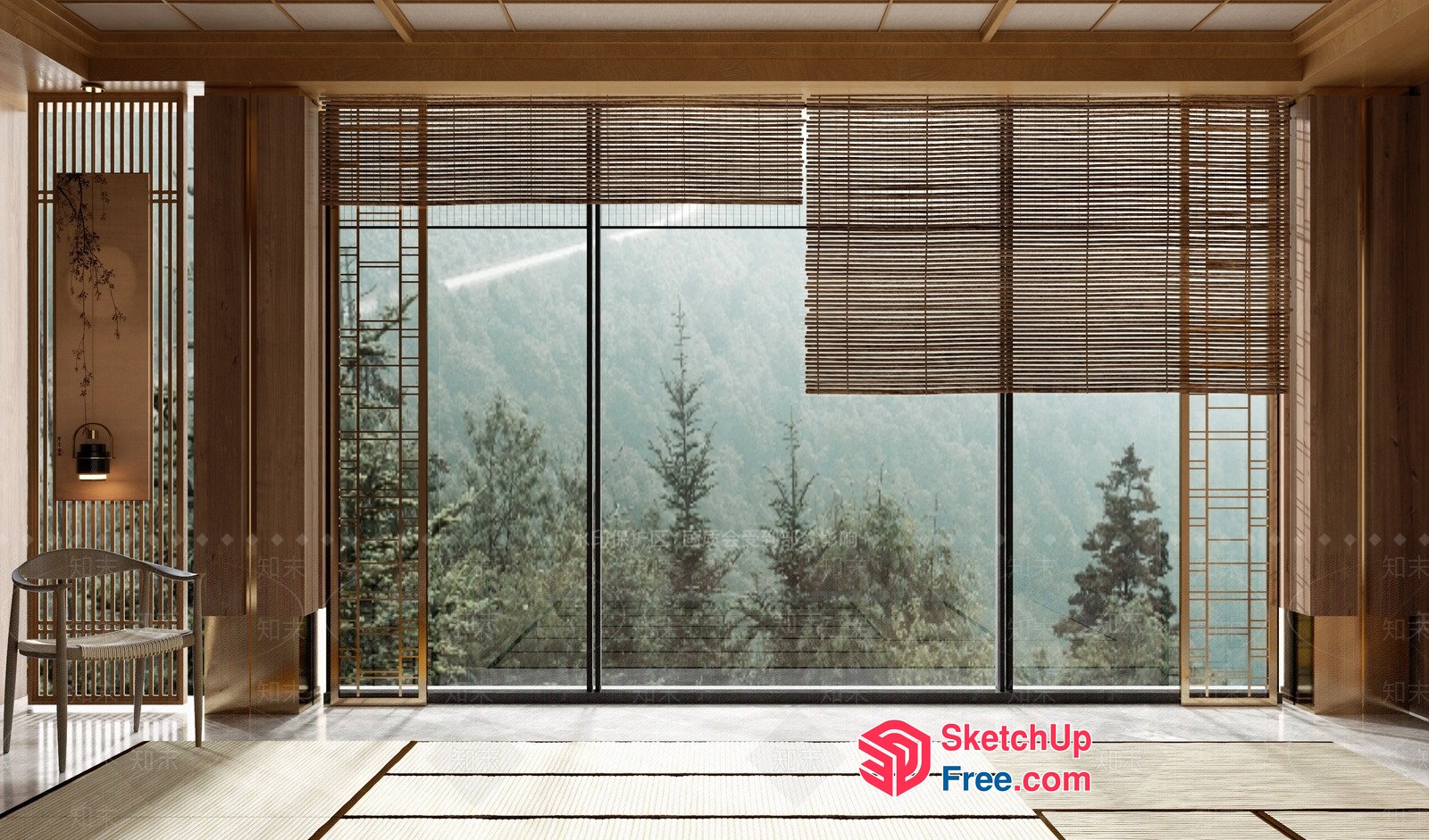 Elegant Japanese-Inspired Interior With Large Window 3D SketchUp File
