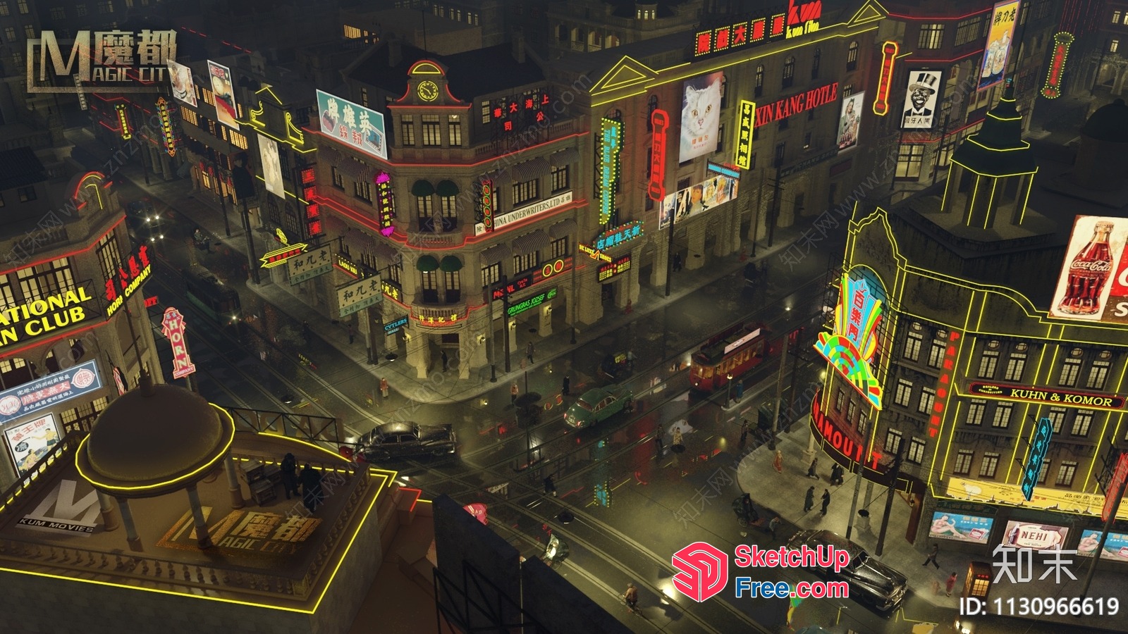 Commercial Street At Night 3D SketchUp File
