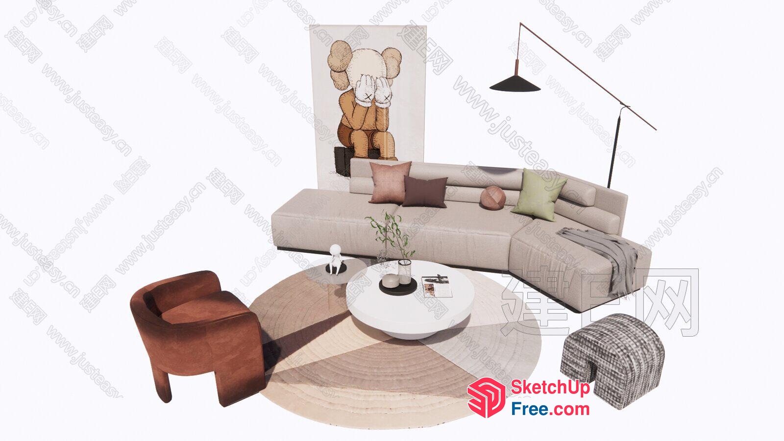 Modern Living Room Interior With Neutral Tones 3D SketchUp File