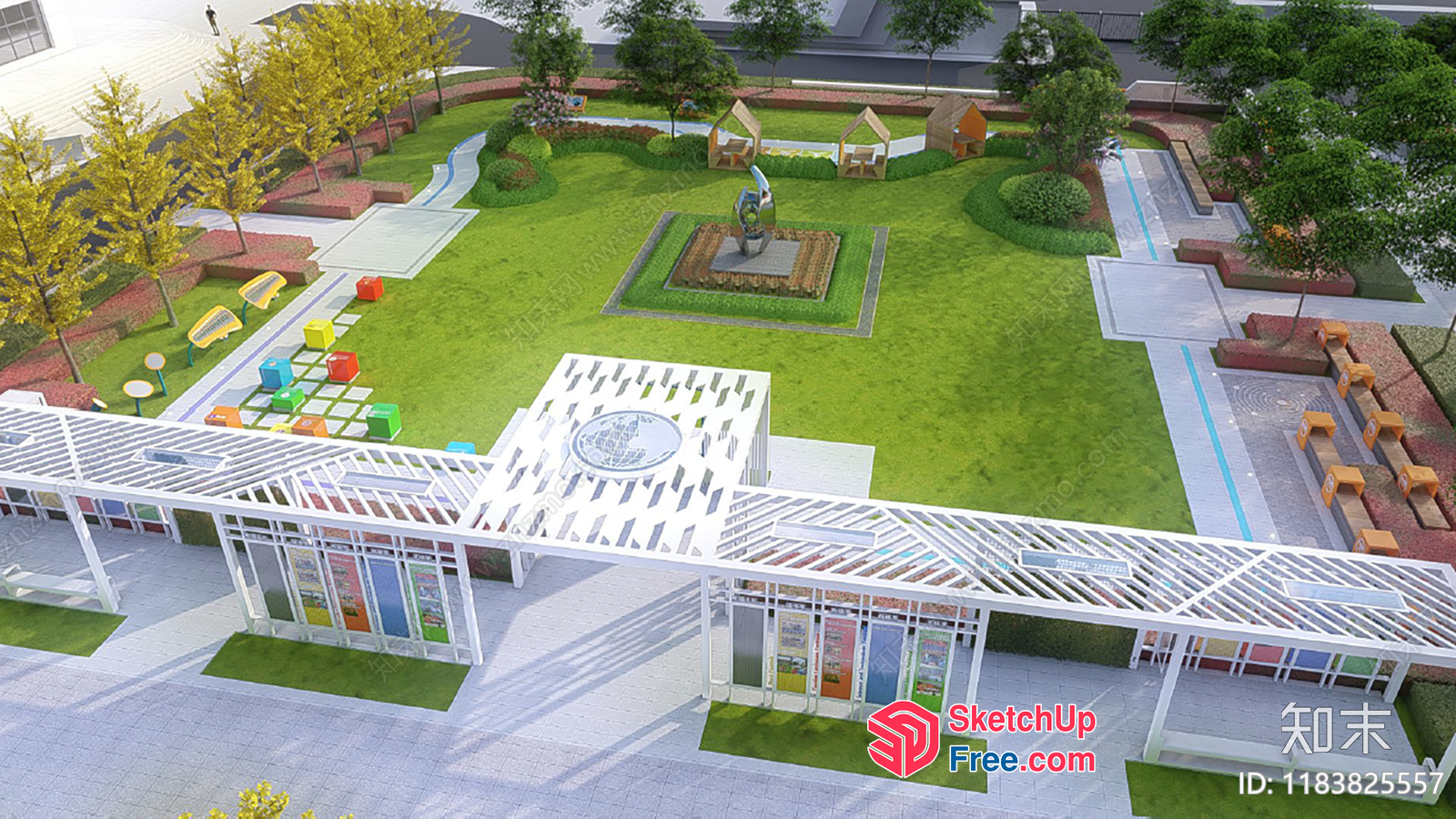 Modern Commercial Street With A Park And Playground 3D SketchUp File