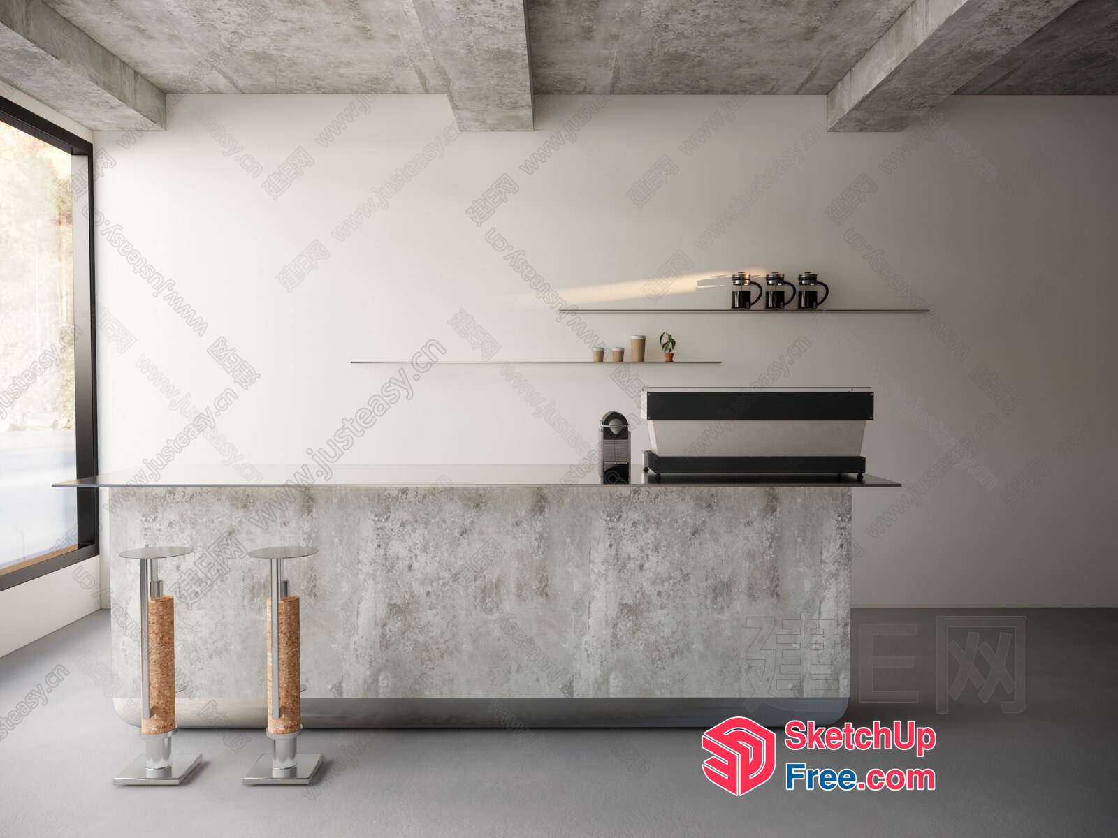 Modern Concrete And Glass Bar Counter 3D SketchUp File
