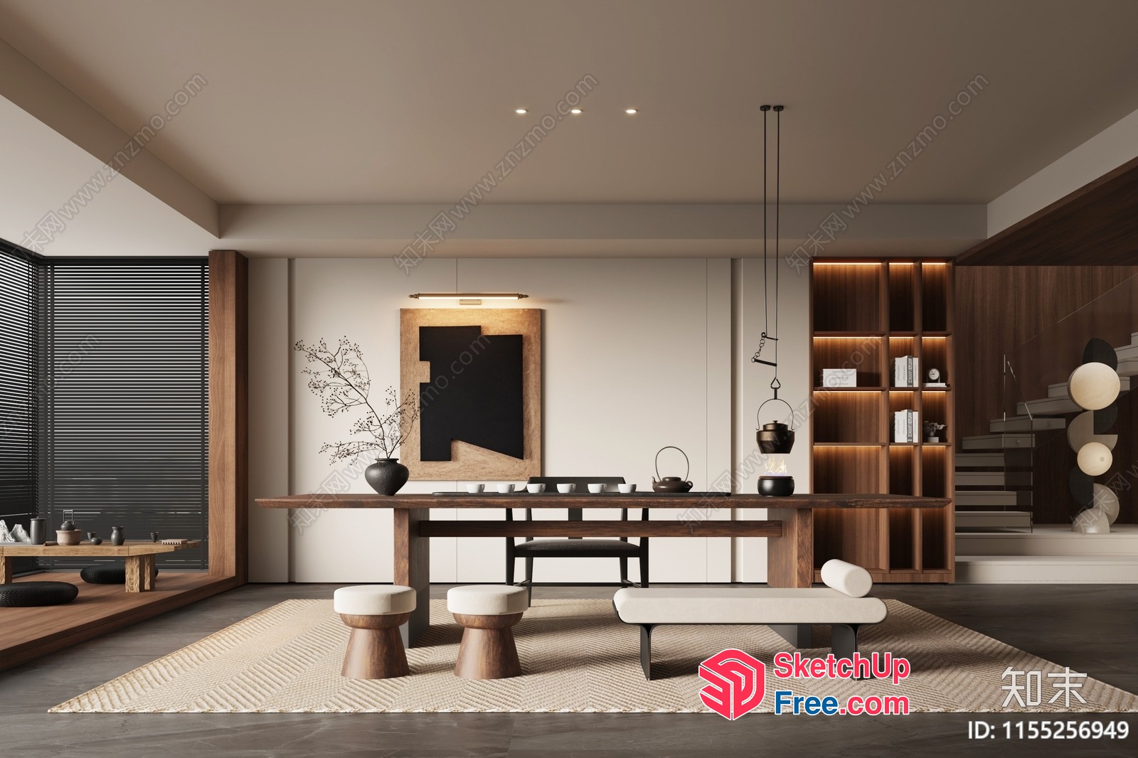 Minimalist Japanese Style Living Room With Wabi-Sabi Elements 3D SketchUp File
