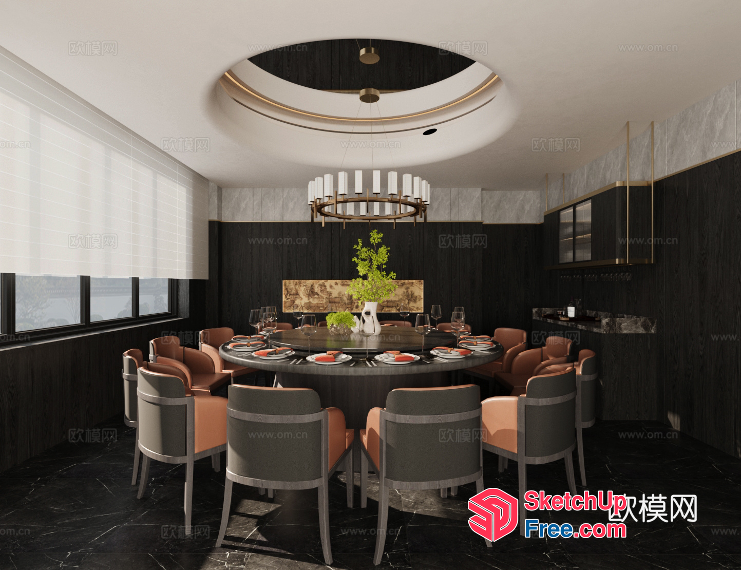 Elegant Modern Dining Room With Circular Table And Chandelier 3D SketchUp File