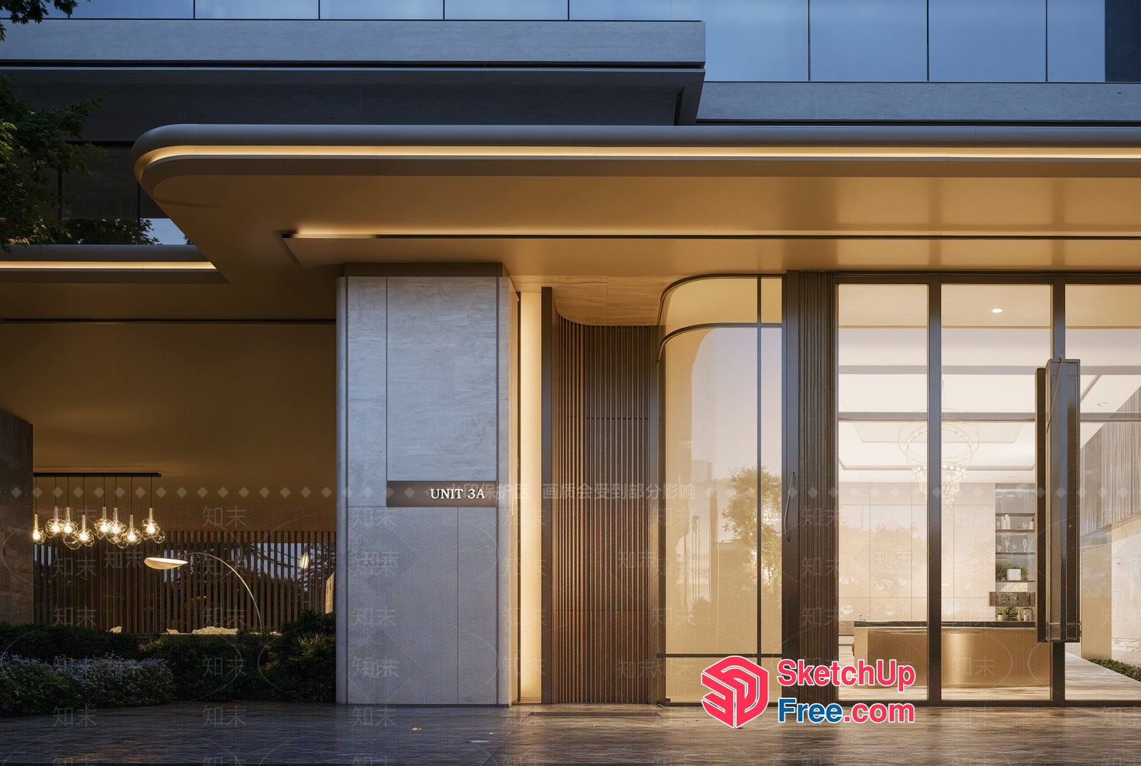 Modern Entrance With Pillars And Glass Walls 3D SketchUp File