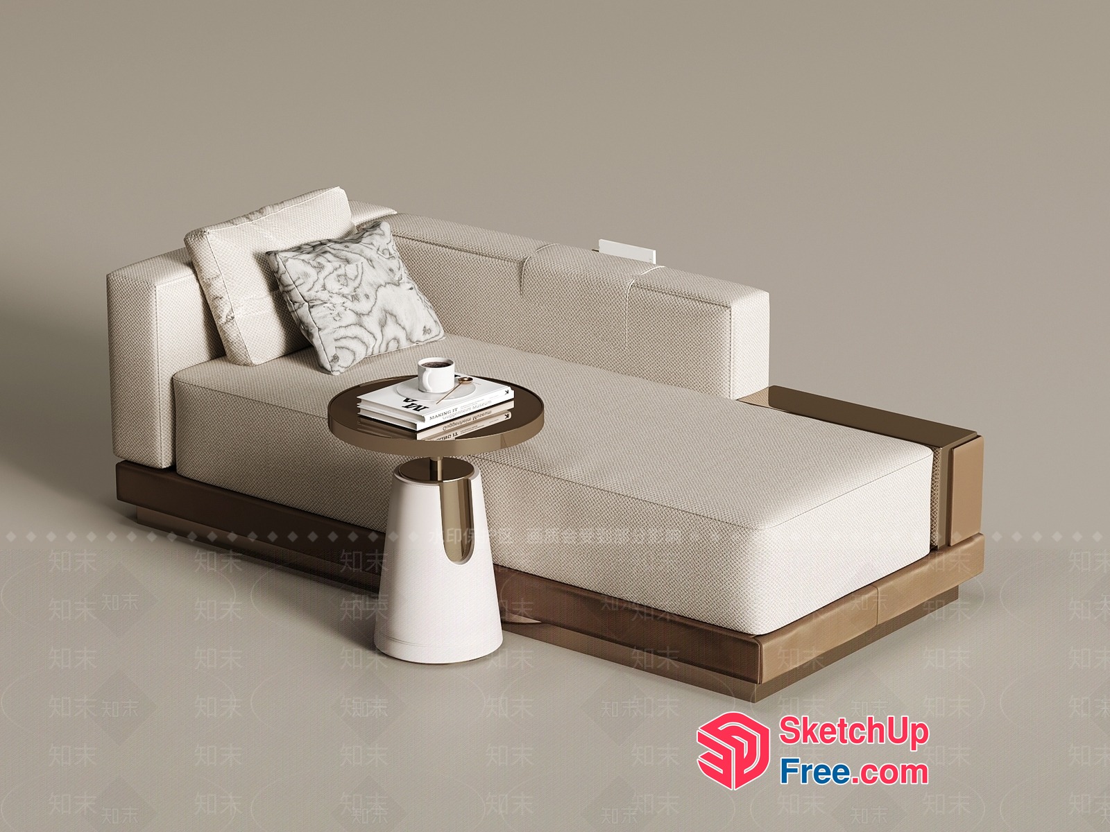 Modern Minimalist L-Shaped Sofa With Pillows And Table 3D SketchUp File