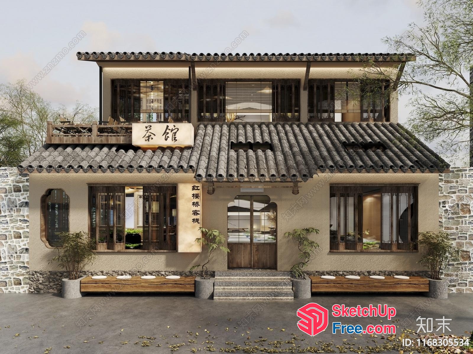 Asian-Inspired Homestay Exterior 3D SketchUp File