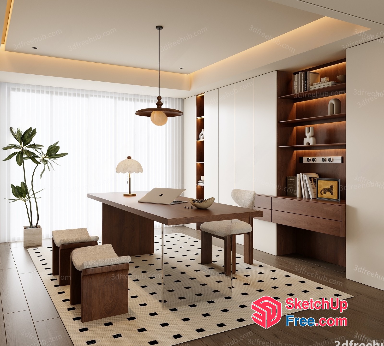 Minimalist Japanese Style Office Interior 3D SketchUp File