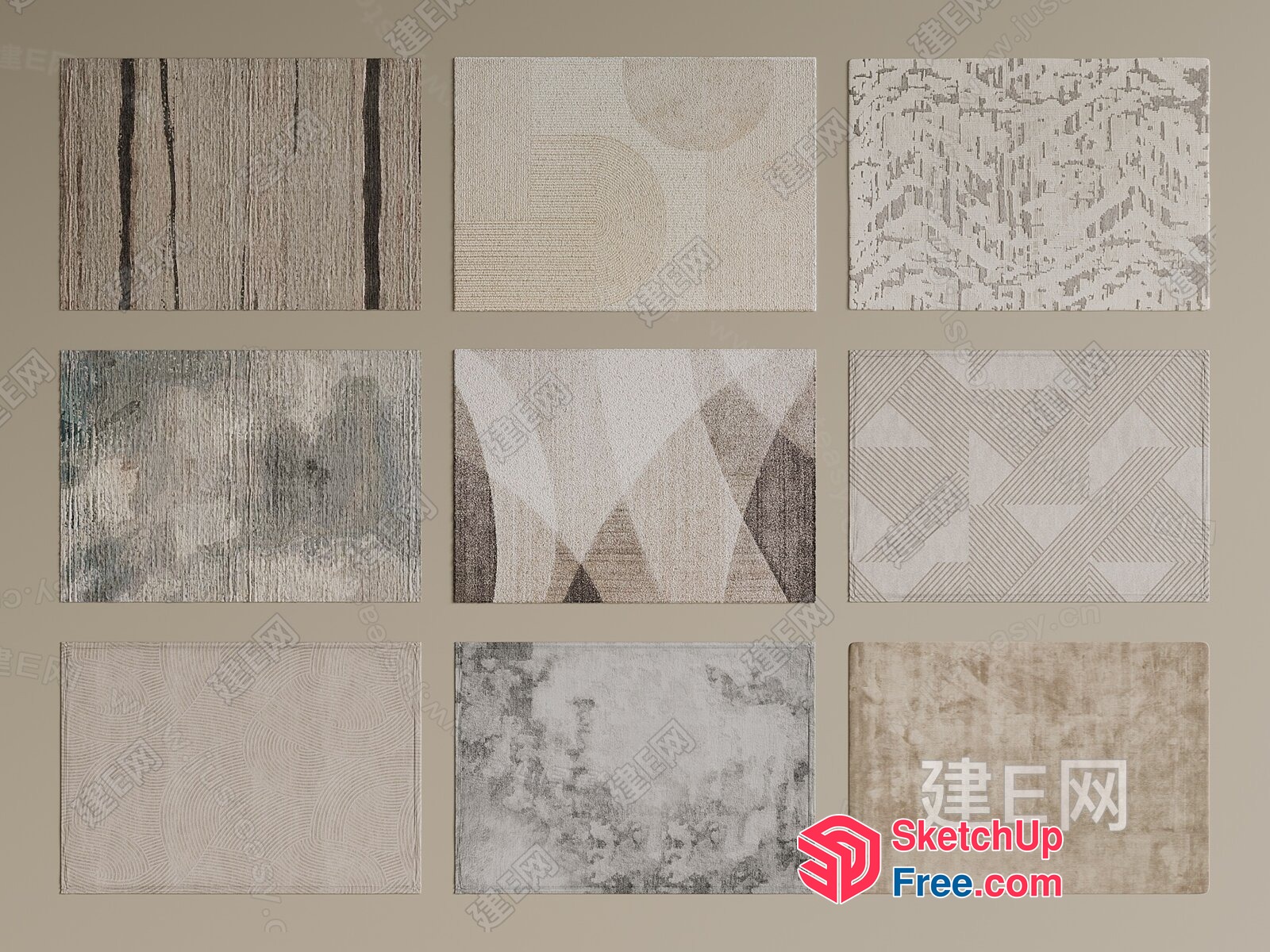 Modern Minimalist Neutral Colored Rug Patterns 3D SketchUp File