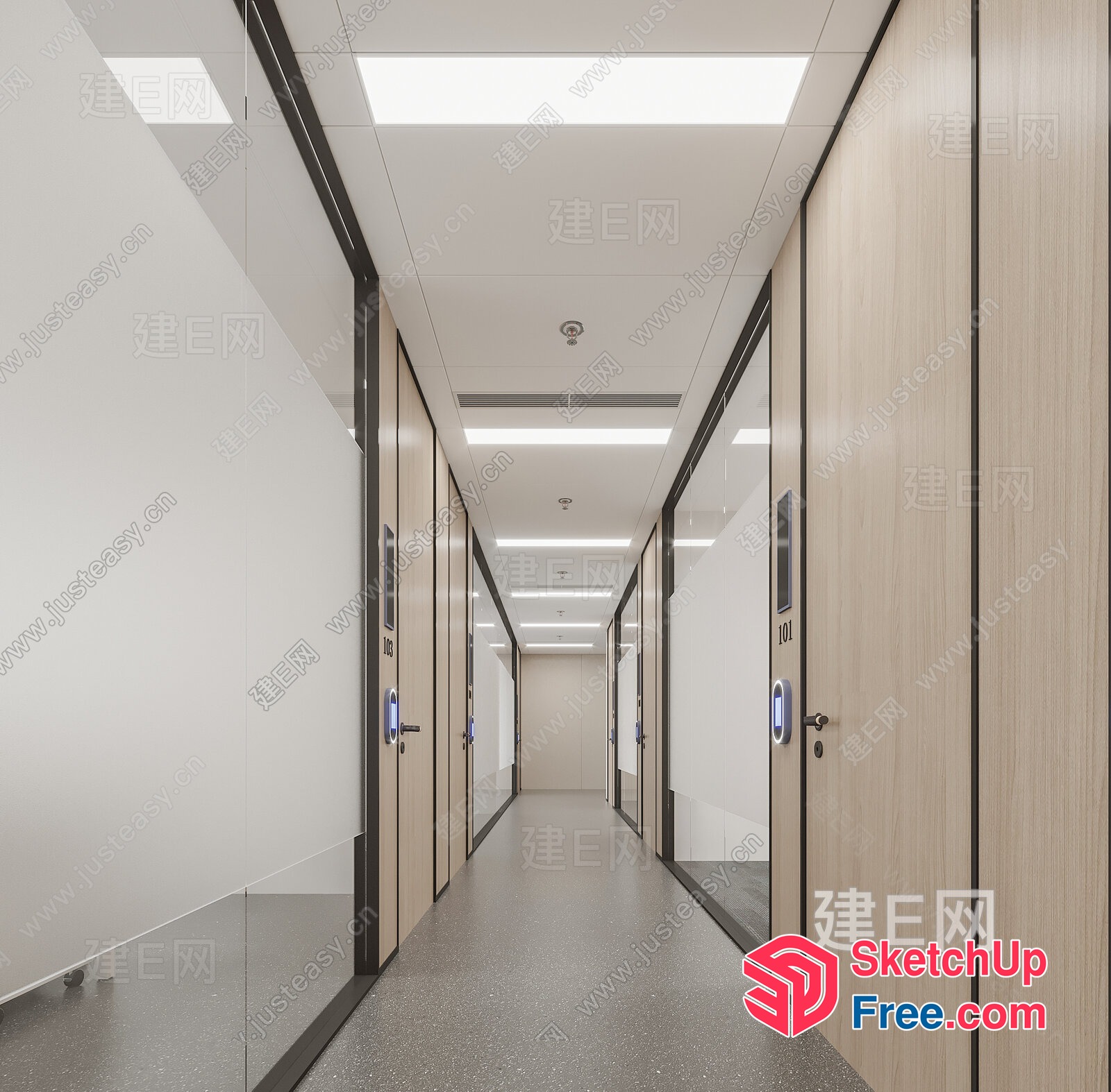 Hallway With Doors And Glass Walls 3D SketchUp File