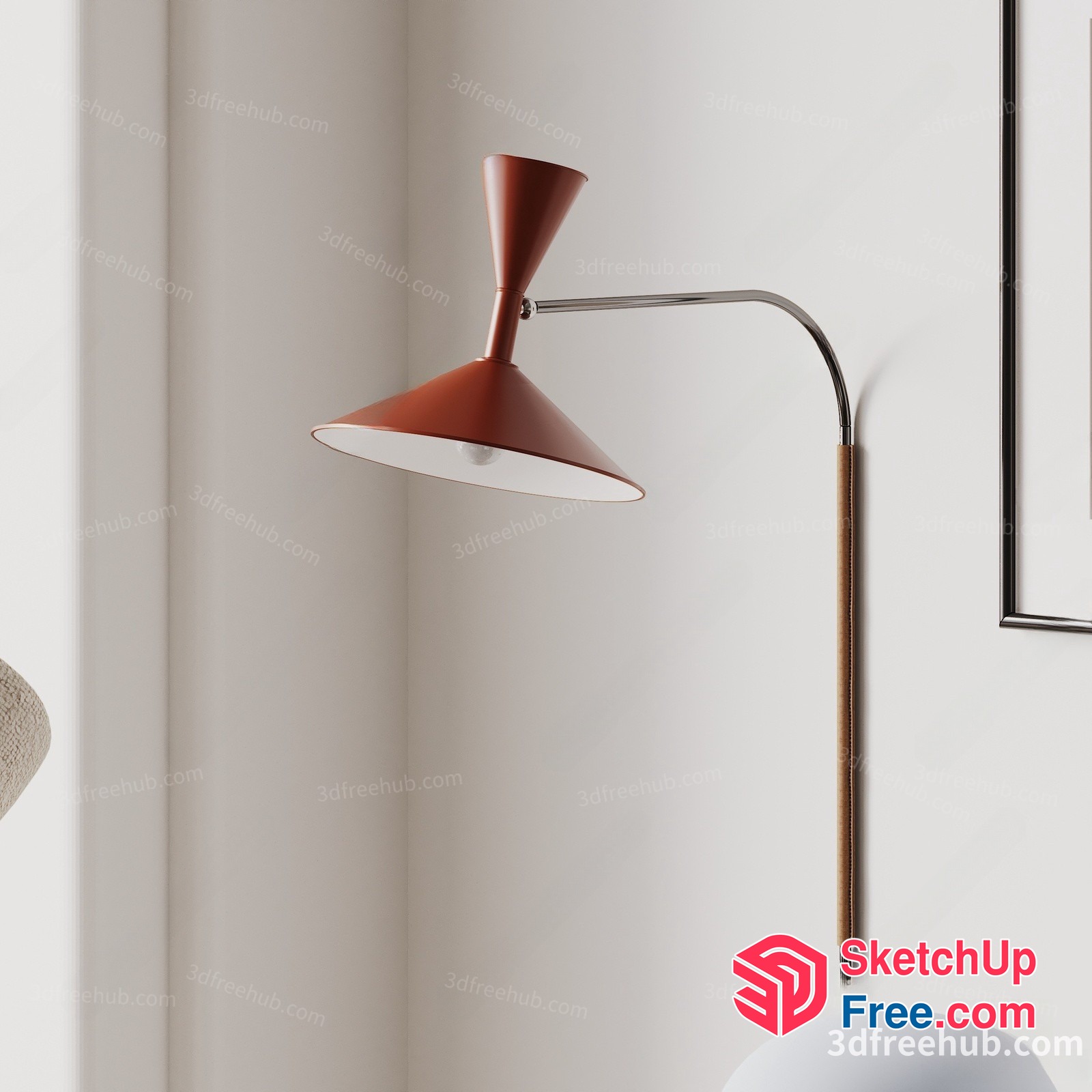 Sleek Modern Wall-Mounted Lamp With Wooden Pole 3D SketchUp File
