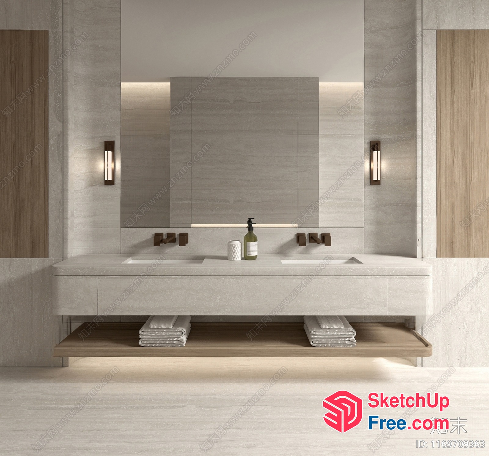 Modern Bathroom With Sleek Vanity And Dual Sinks 3D SketchUp File