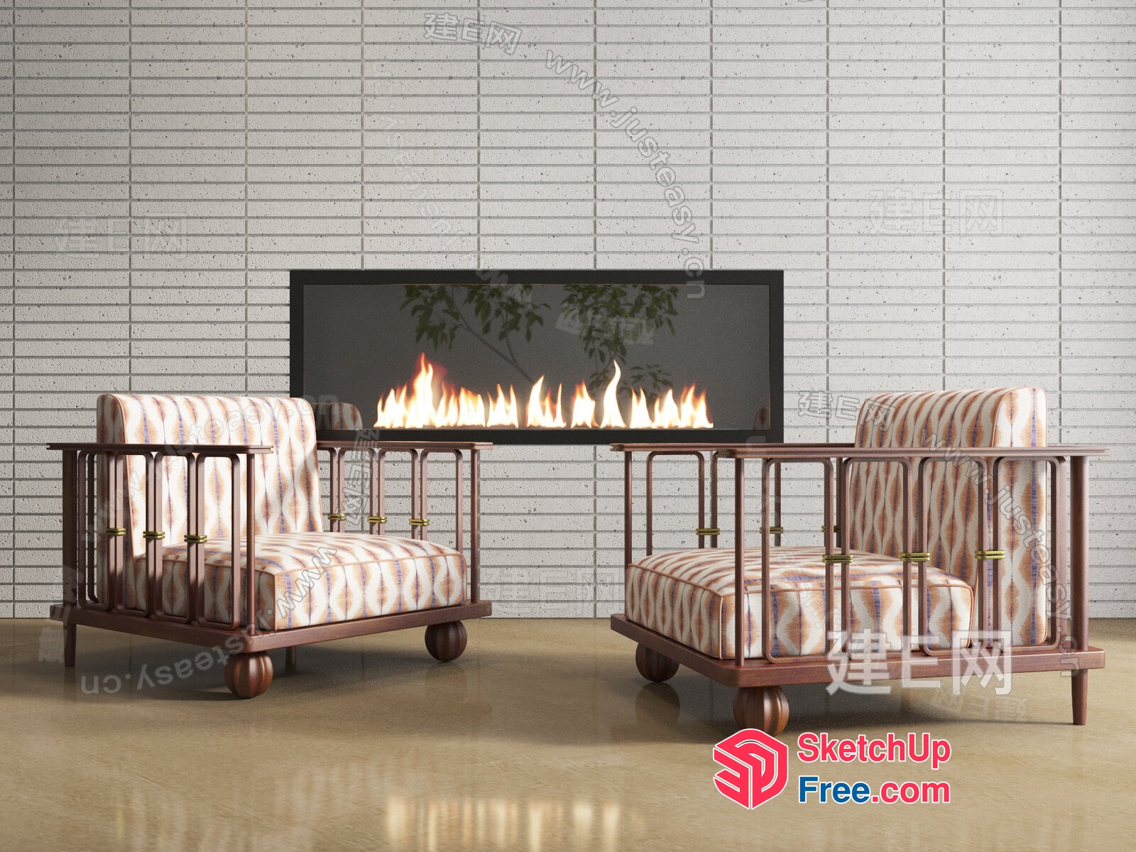 Modern Fireplace And Matching Chairs 3D SketchUp File