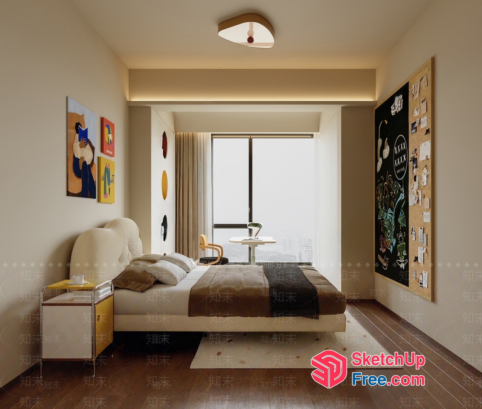 Modern Minimalist Bedroom With Natural Light And Artistic Touches 3D SketchUp File
