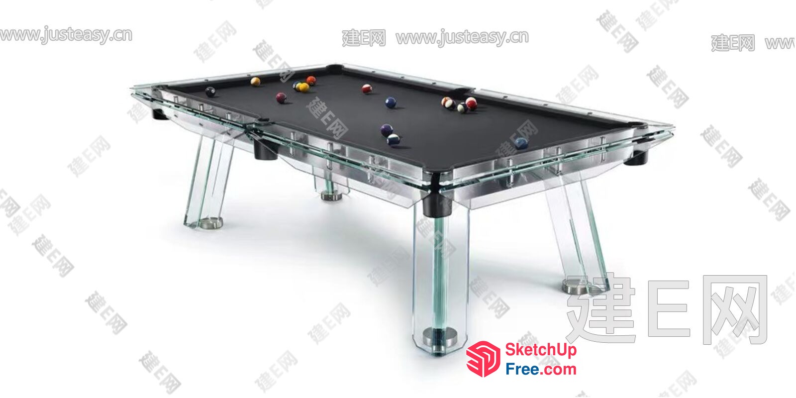 Elegant Glass Pool Table With Vibrant Balls 3D SketchUp File