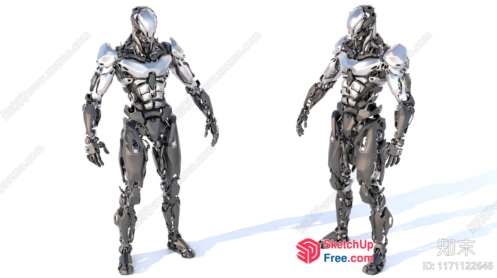 Futuristic Metallic Humanoid Robot Figures 3D SketchUp File