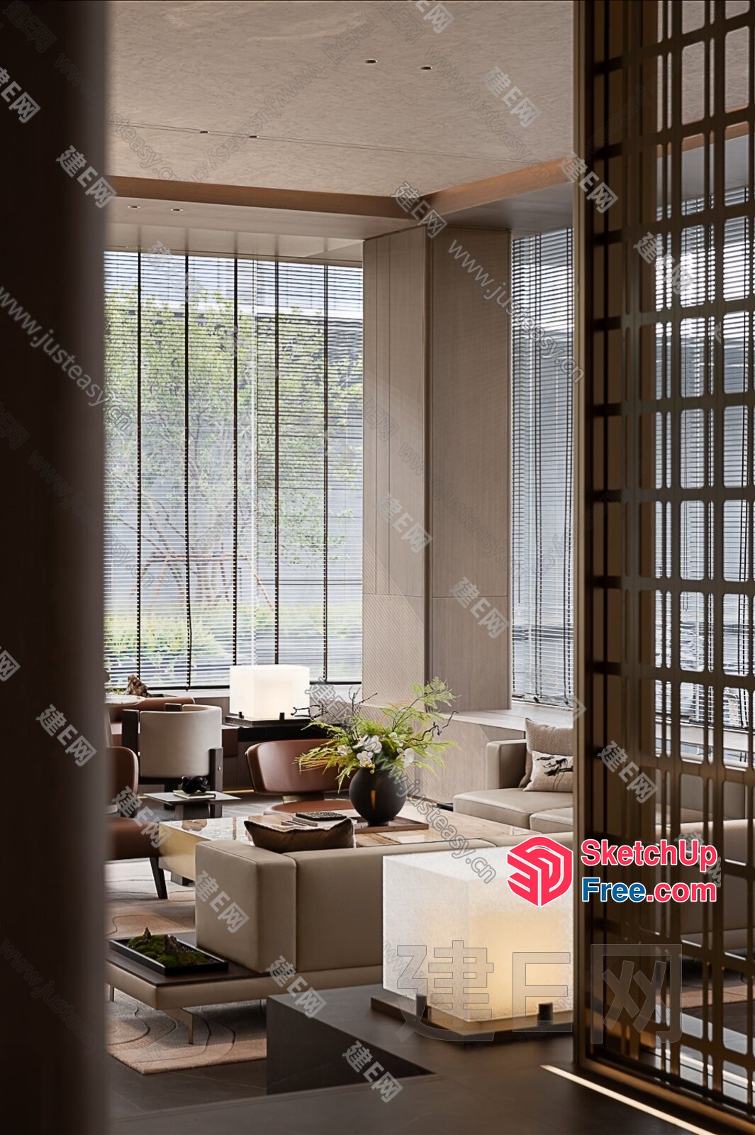 Modern Minimalist Japanese-Style Living Room Interior 3D SketchUp File