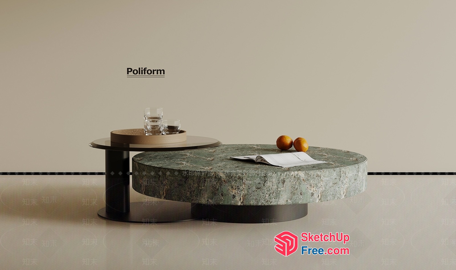Elegant Poliform Coffee Table Set 3D SketchUp File