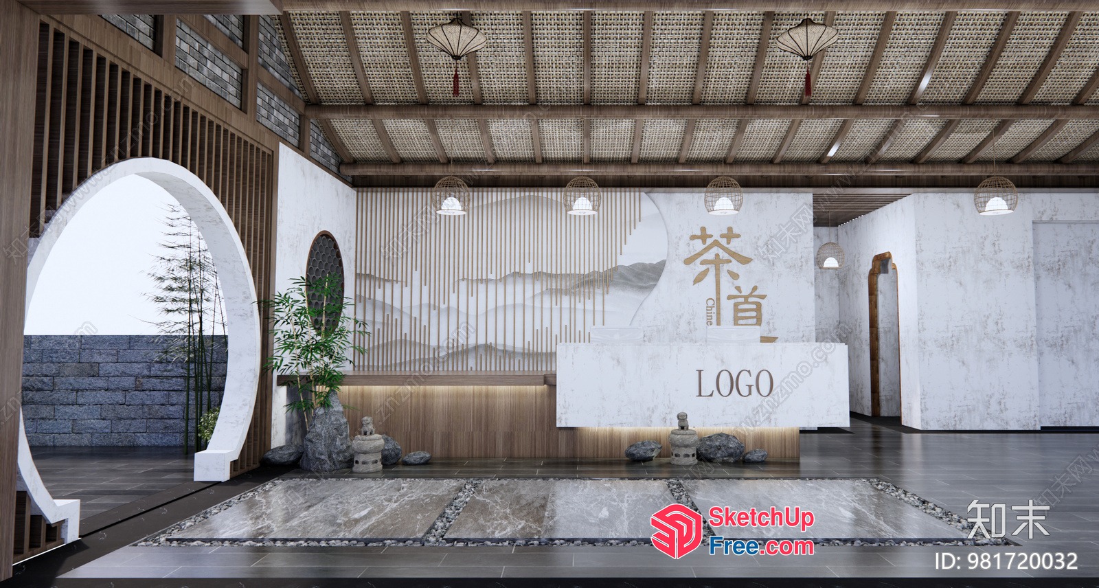 Elegant And Modern Japanese-Style Reception Area 3D SketchUp File