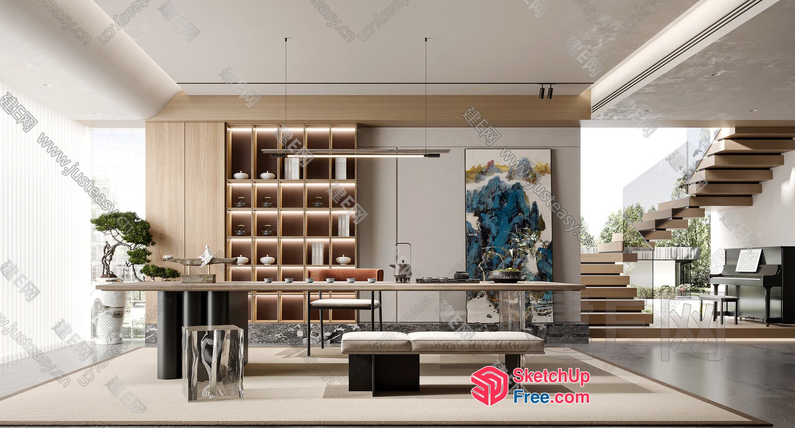 Modern Minimalist Japanese Style Living Room 3D SketchUp File
