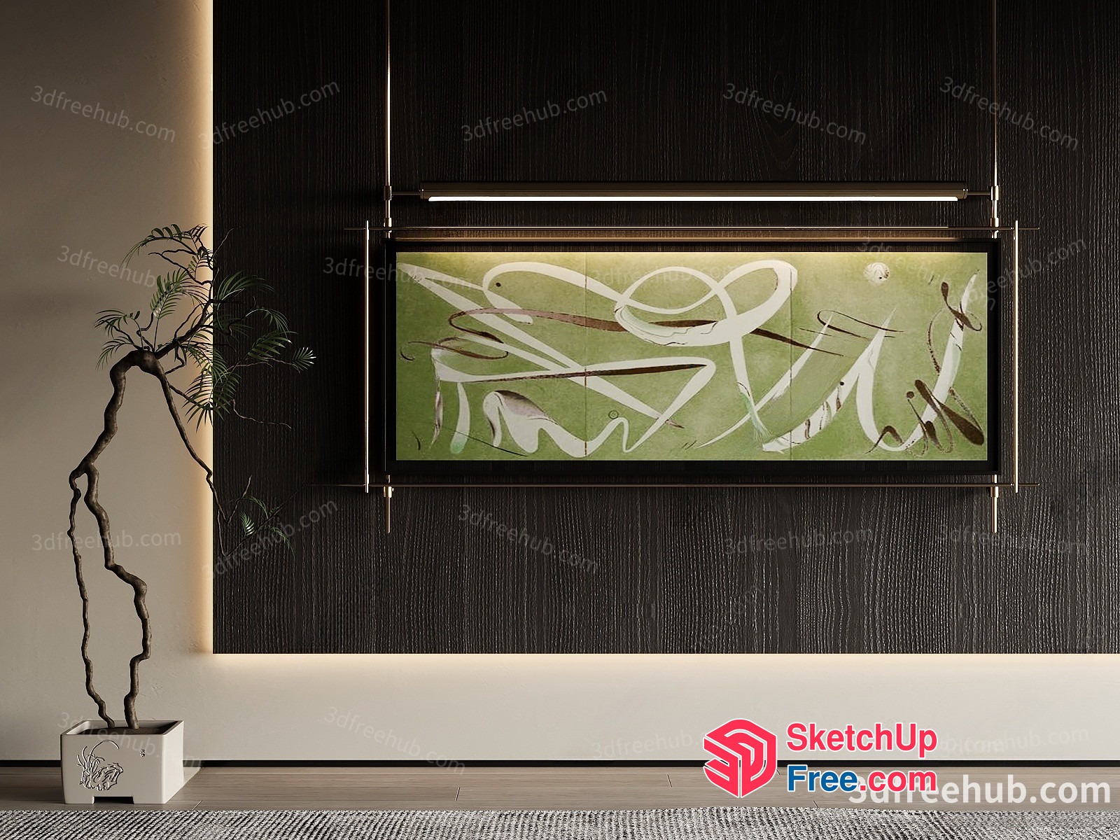 Elegant Japanese Style Abstract Artwork In Modern Interior 3D SketchUp File