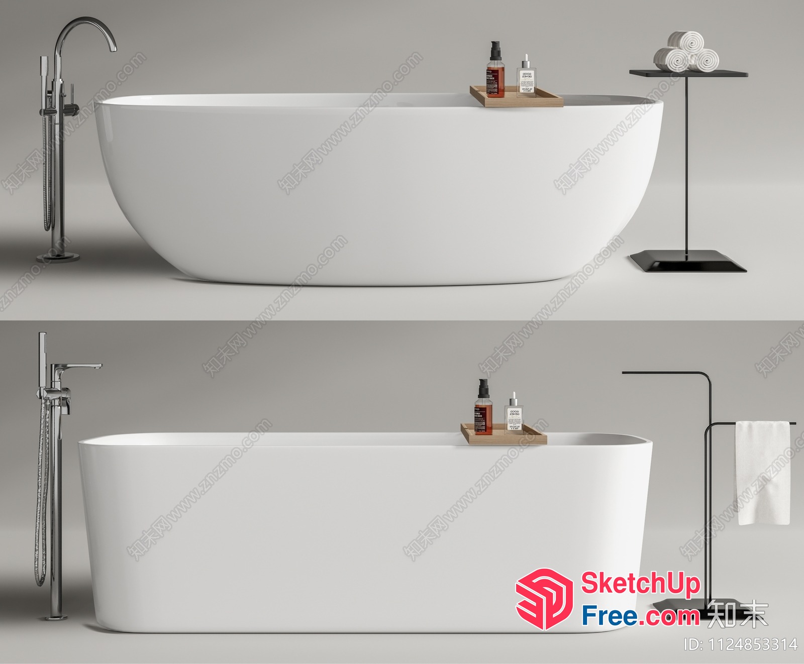 Modern White Bathtub With Faucet And Accessories 3D SketchUp File