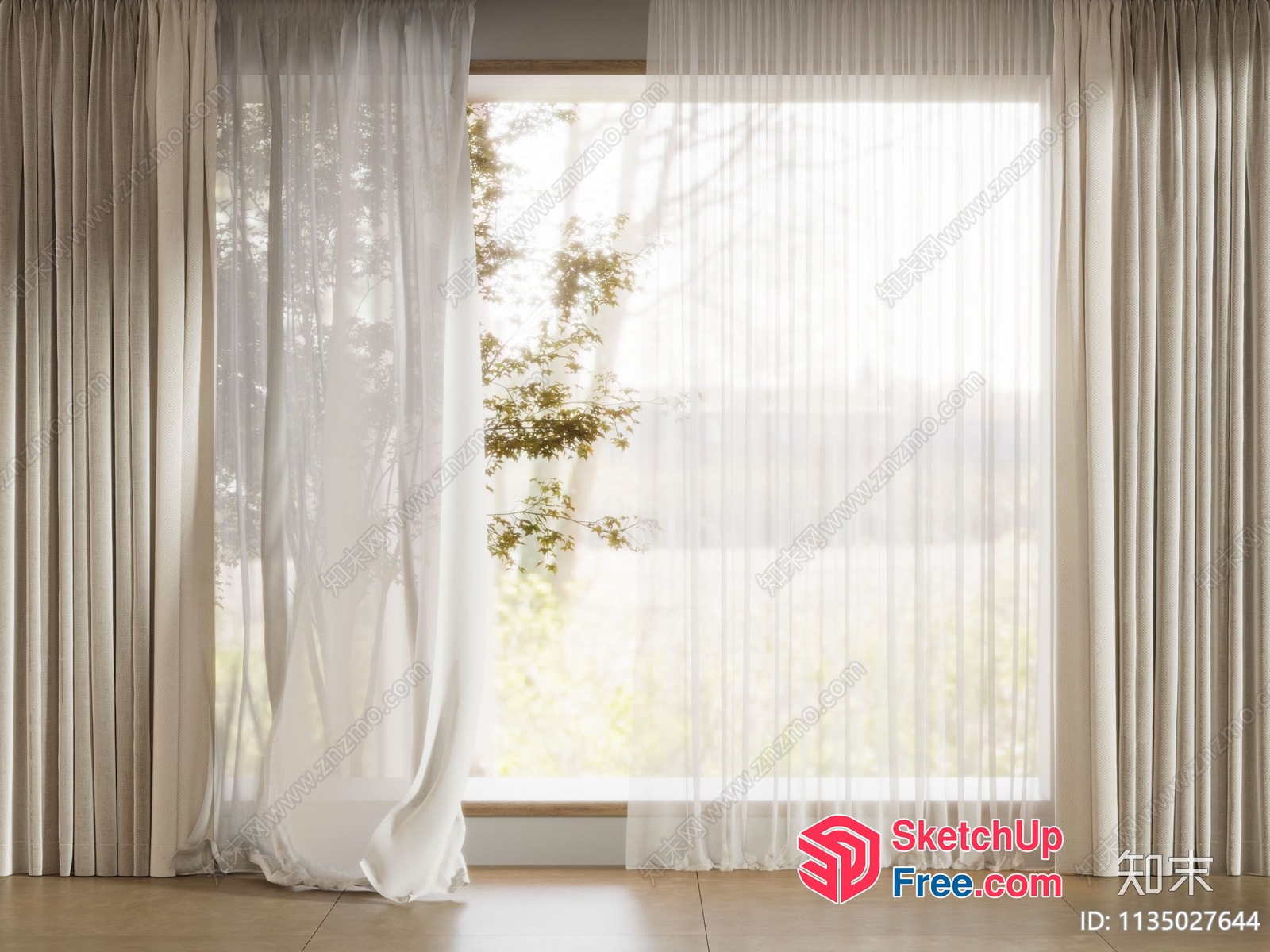 White Curtains And Window In Natural Light 3D SketchUp File