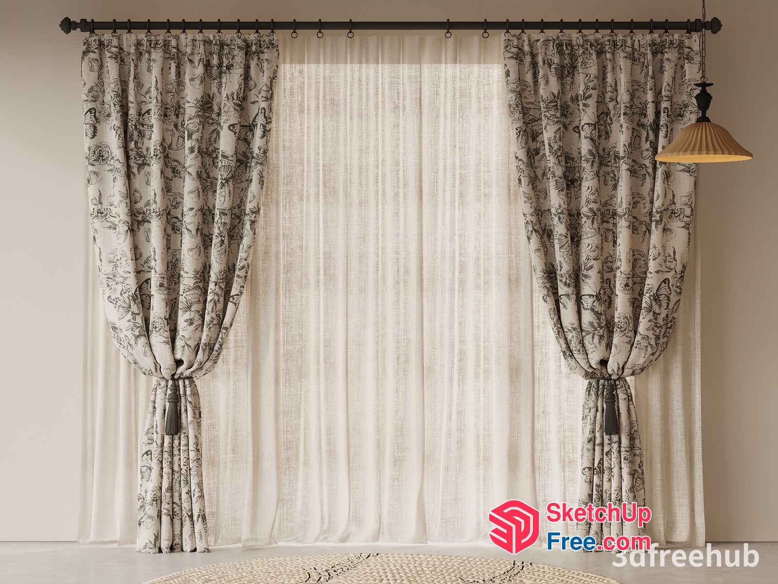 Elegant Floral Curtain Interior 3D SketchUp File