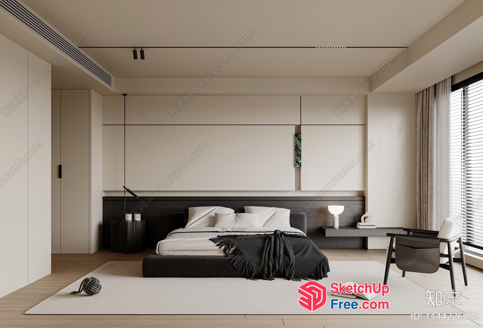 Modern Minimalist Japanese-Style Bedroom With Sleek Furniture 3D SketchUp File