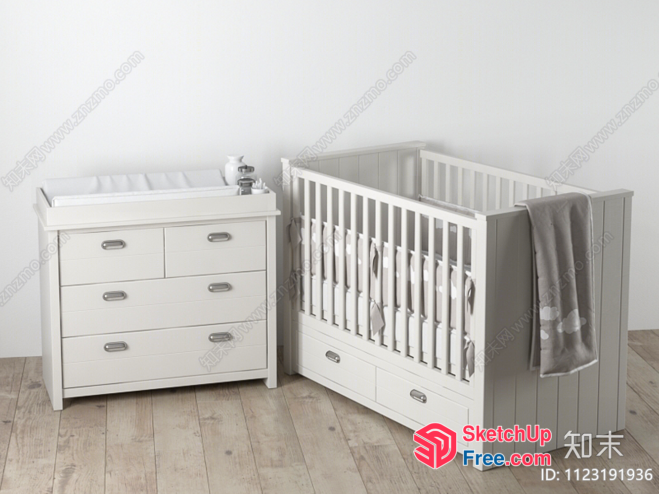 White Baby Furniture With Dresser And Crib 3D SketchUp File
