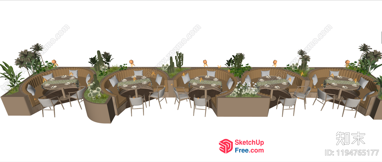Elegant Outdoor Dining Space With Planters And Rattan Furniture 3D SketchUp File