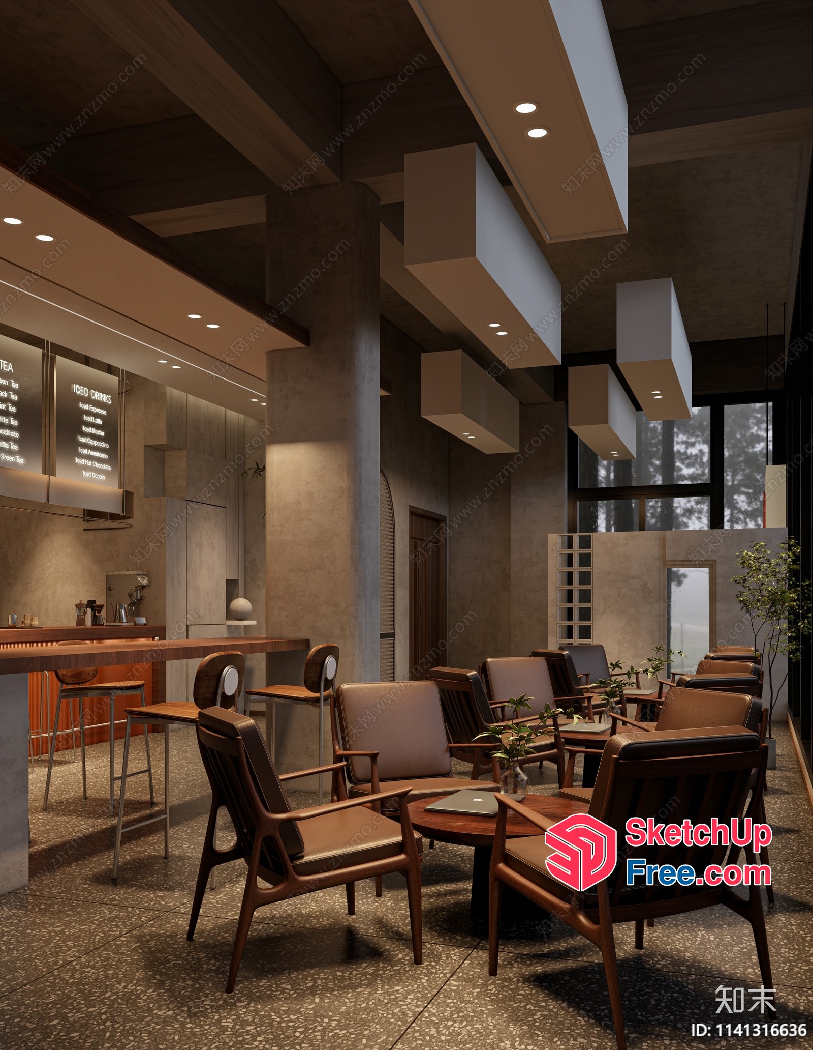 Elegant Modern Restaurant Interior With Cozy Seating And Menu Boards 3D SketchUp File