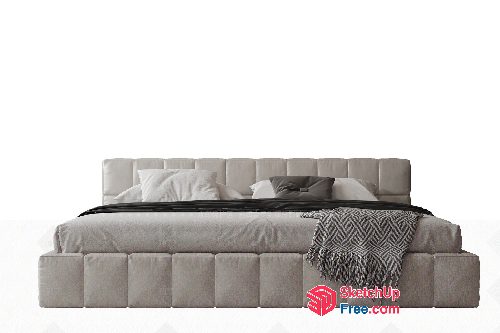 Modern Beige Bed With Pillows And Blanket 3D SketchUp File