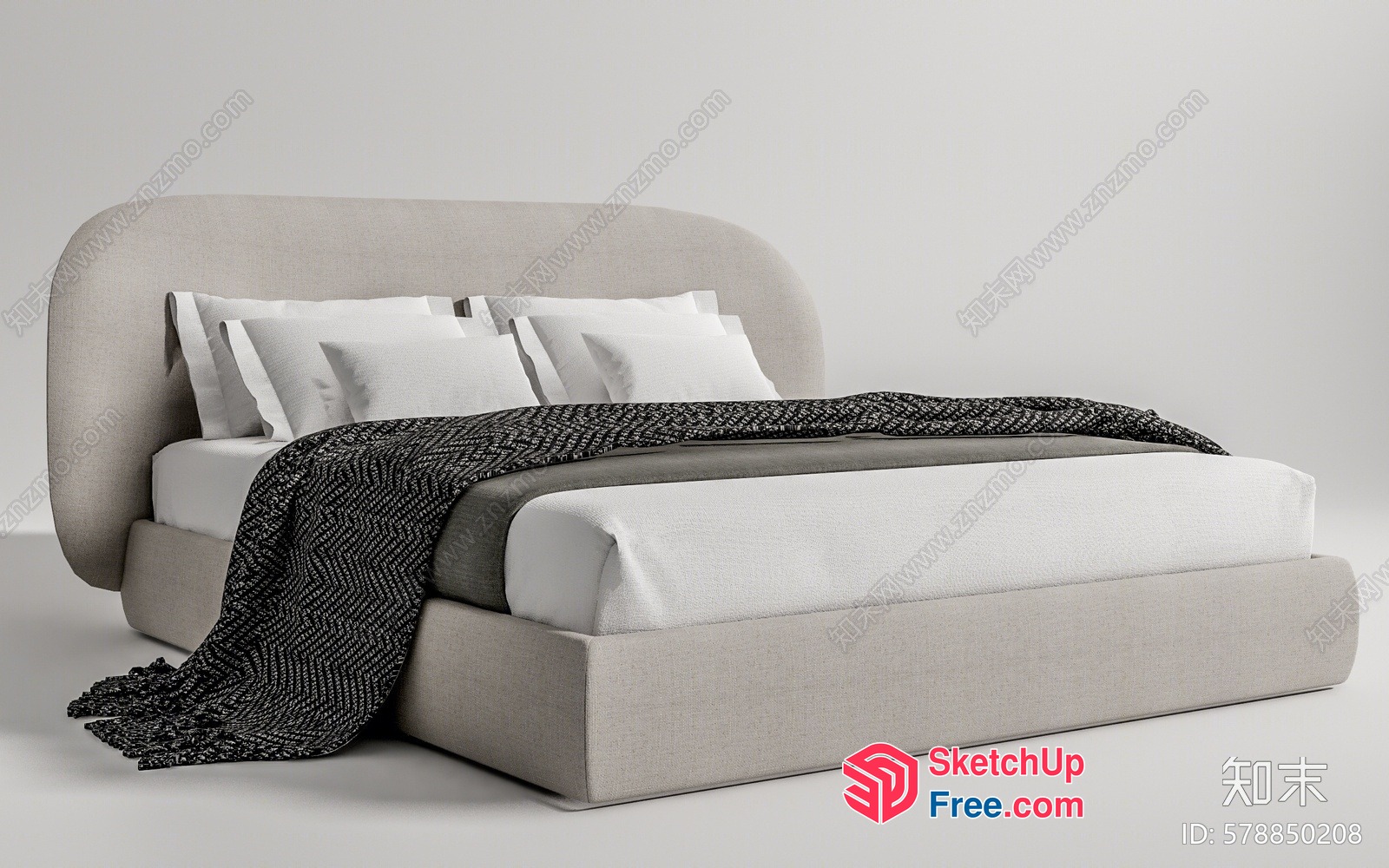 Elegant Beige Bed With Pillows And Blanket 3D SketchUp File