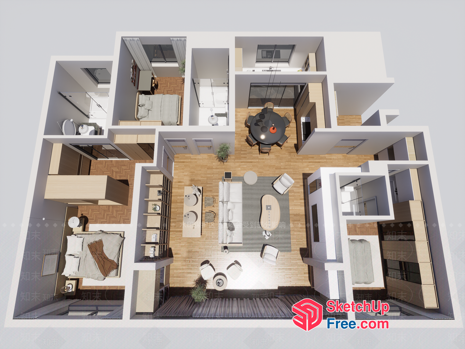 Modern Apartment Plan With Elegant Living Room 3D SketchUp File