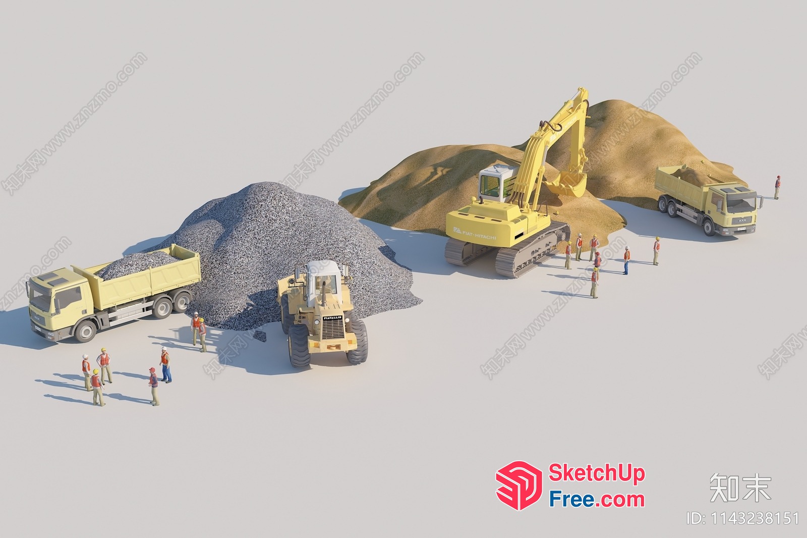 Construction Site With Heavy Machinery And Workers 3D SketchUp File